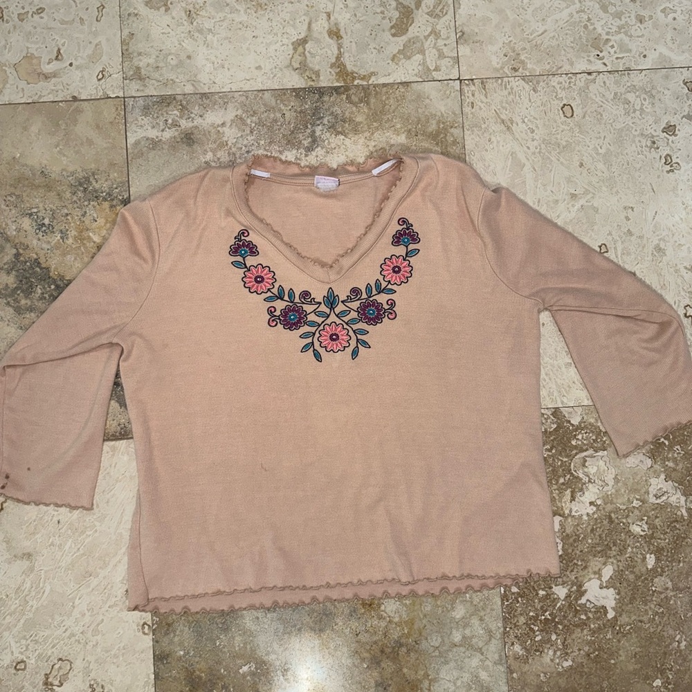 Y2k/90s Embroidered Floral Ruffle Top
